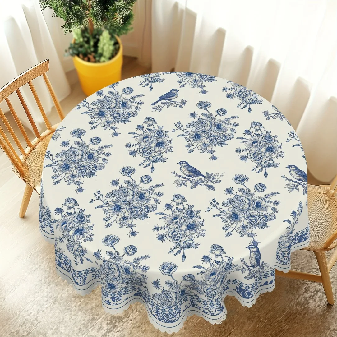 A 2D flat tablecloth with a vintage porcelain pattern, suitable for a festive party, and for outdoor decoration.