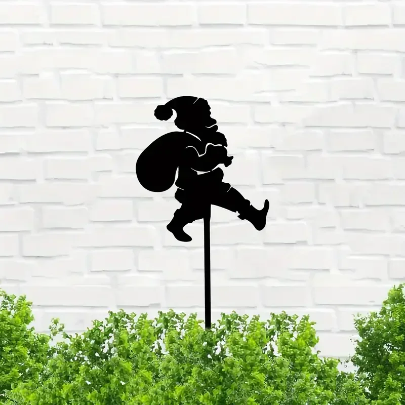 

Hello Young Christmas Dwarf Garden Stake Santa Claus Iron Art Silhouette Courtyard Garden Iron Outside Farmhouse Decoration Grou