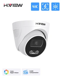H.View 8Mp Poe Ip Camera Ai Face Detection 4K Cctv Security Camera Outdoor Dome Audio Video Surveillance Recorder xmeye app nvr