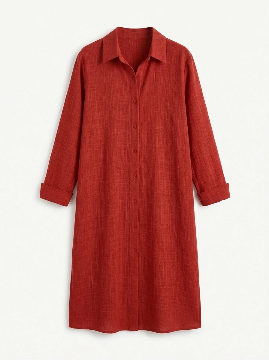 

Missuoo Women's Red Cotton-Blended Longline Shirt 2026 Summer Casual Open Front Button Down Long Sleeve Tunic Blouse Top
