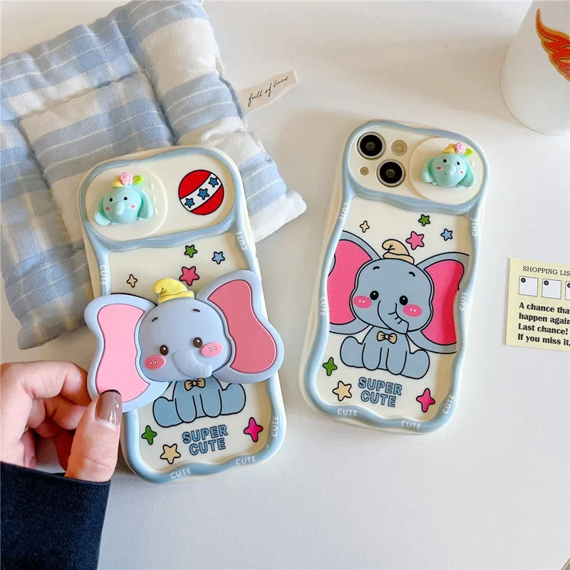 

Funny Cartoon Dumbo Disney Ear Bracket Phone Case for iPhone 11 12 13 14 15 Pro Max Plus Moving Windows 15ProMax Cover