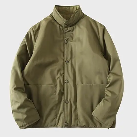 Chaqueta acolchada de algodón ligera con cuello levantado Unisex de estilo japonés para hombre Otoño Invierno rayas verticales Parkas de doble cara