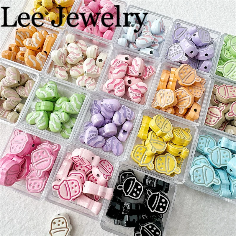 10pcs Romantic Heart Shaped Charms Beads For Bracelets Jewelry Making Material Diy Accessory Cute Enamel Candy Color String Bead