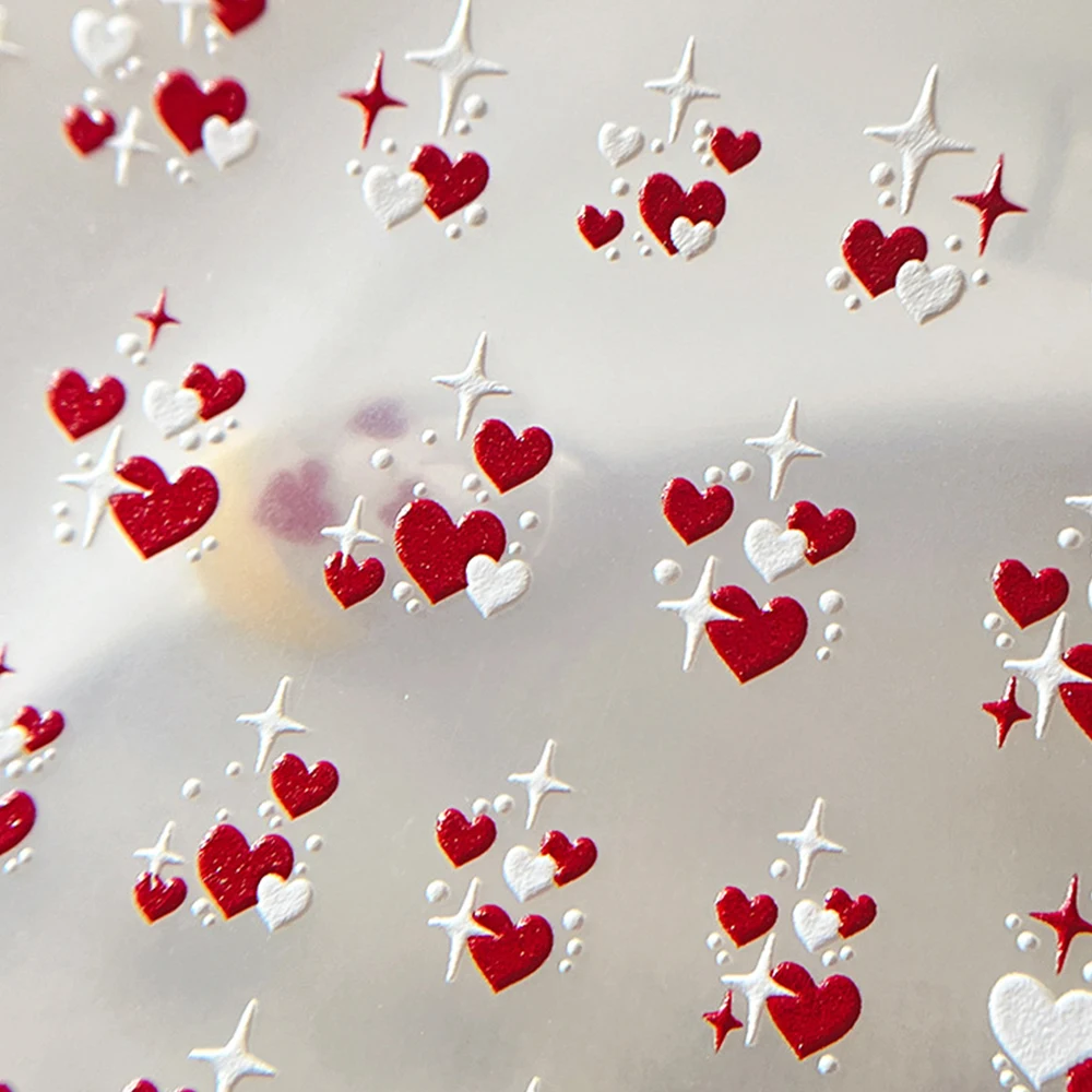 1枚入り ラブハートネイルステッカー 3D 赤白ハート セルフ接着ネイルデカール DIY クロス スターライト マニキュア スライダー ネイルアートデコレーション