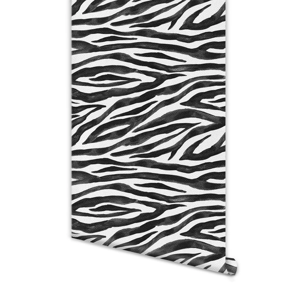 Black and White Zebra Stripe Pattern Self-Adhesive Vinyl Wallpaper Waterproof Shelf Liner Furniture Contact Paper