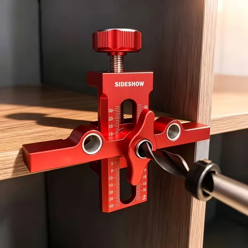 Cabinet Door Installation Aid, Three-Hole Design, Spring-Loaded Punch Die, Aluminum Hand Tool, 7–41 mm Clamping Range
