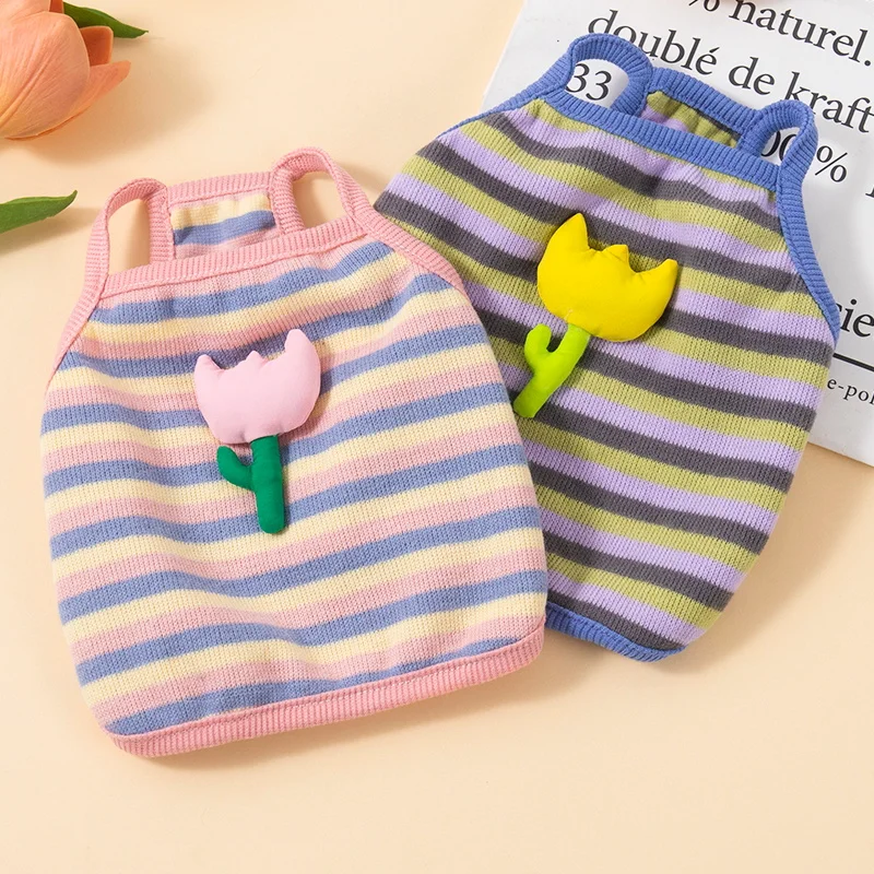 

Poodle Short Suspenders Spring and Summer Dog Clothes Teddy Fashion Striped Vest Bichon Frise Cute Flower Short Sleeve