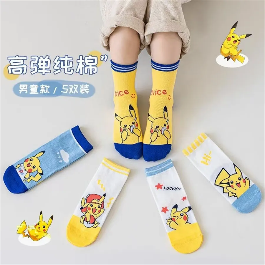 5 pair Anime Pikachu Socks Cartoon Pokemon Stockings Elegant Boy Girls Warm Soft Socks Custom Running Non-Slip Socks