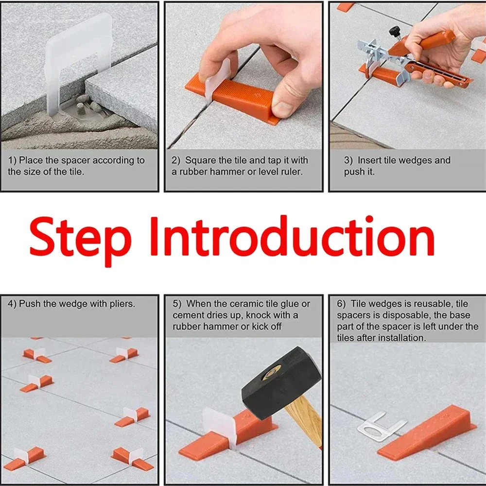 100-800PCS Floor Tile Leveling System Clips Spacers Straps Tile Piler Wadge Ceramic Tile Laying Leveling Construction Tools