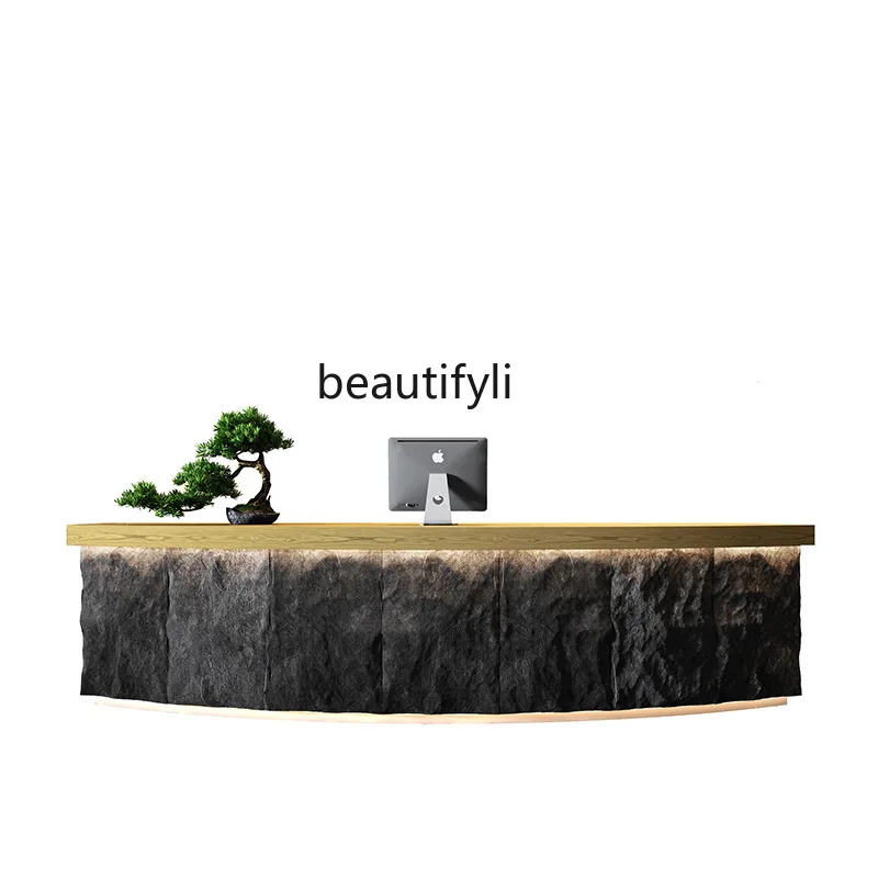 

New Chinese style checkout page arc bar counter service desk health center club foot bath shop company front desk high-end