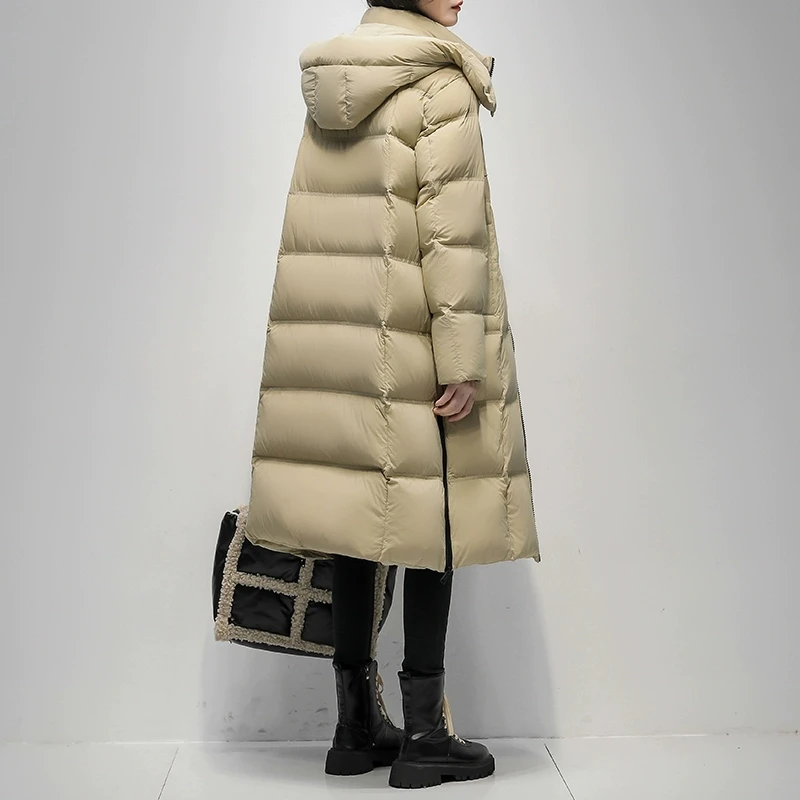 الراقية مقنعين أسفل سترة للنساء 2025 شتاء النسخة الكورية الجديدة 90 الأبيض بطة أسفل معطف أسود الإناث سترة دافئة معطف