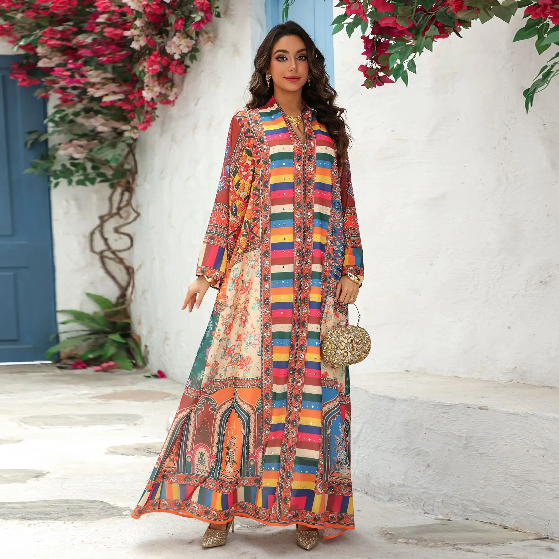 

Eid Women Dress Muslim Abaya Vestidos Largos Print Party Caftan Jalabiya Ramadan Long Dresses Dubai Kaftan Arab Long Robe 2025