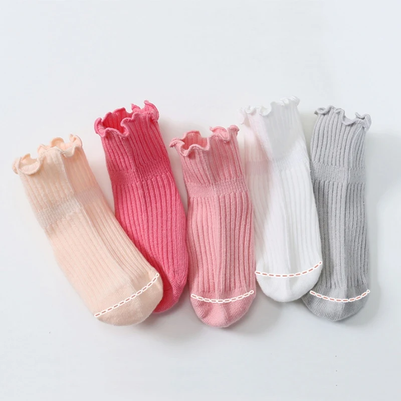 3 Pairs Cute Solid Color Sock for Baby Kids Boys Girls Non-slip Soft Soled Cotton Socks for Toddlers Children 0-7Y Casual Socks