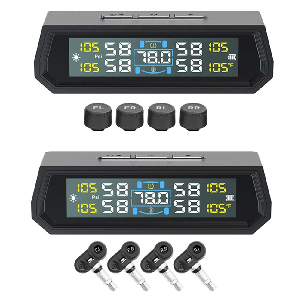 พลังงานแสงอาทิตย์/USB ไร้สาย TPMS 4 เซ็นเซอร์ระบบตรวจสอบความดันยาง IPX7 กันน้ําสําหรับ RV ซีดาน SUV รถบรรทุก