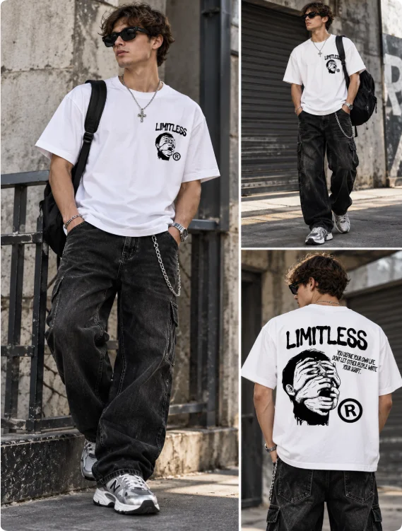 Unisex 100% Cotton Oversized T Shirt Limitless Back Graphic Print Tee Men Women Grunge Streetwear Short Sleeve Casual Tops