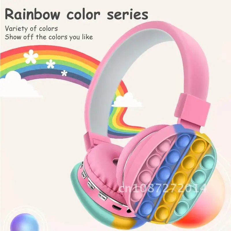 Colorful Wireless Headphones Bubble Hot Sale Push Unzip Rainbow Decompression Toys Children Anti-Stress Gift Headsets with Micp