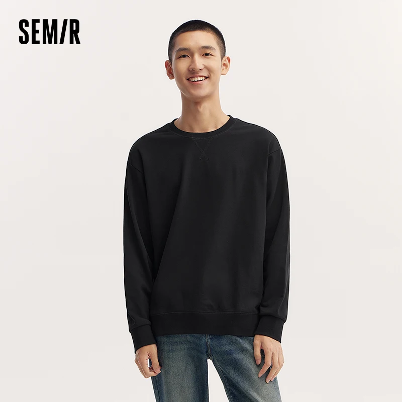 

Semir Sweatshirt Men Autumn Daily Simple Round Neck Casual Top Plain Color Versatile Couple Clothing Knitted Pullover Shirt