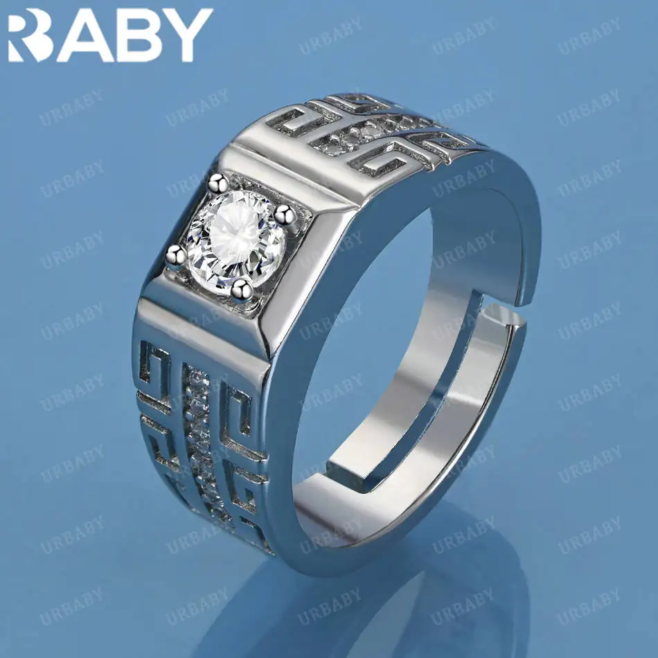 

URBABY 925 Sterling Silver Zircons Geometric Open Ring For Women Men Fashion Jewelry Charm Grace Noble Wedding Accessories