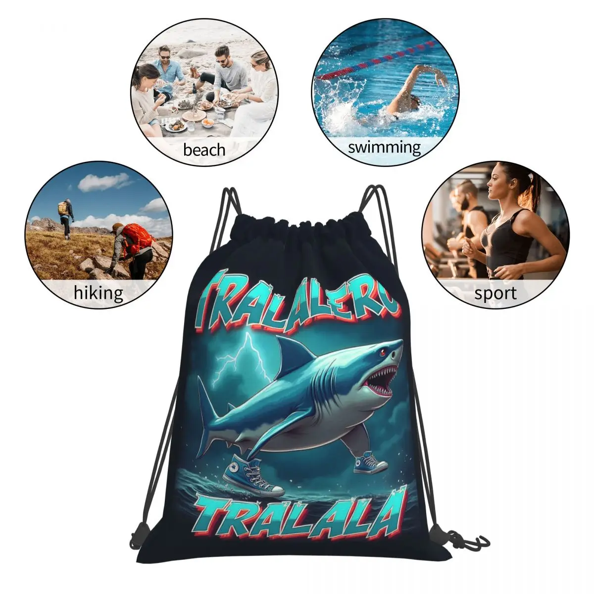 Tralalero Tralala Bootleg Brainrot، حقائب ظهر إيطالية Brainrot Meme برباط حزمة جيب حقيبة رياضية حقائب كتب للسفر