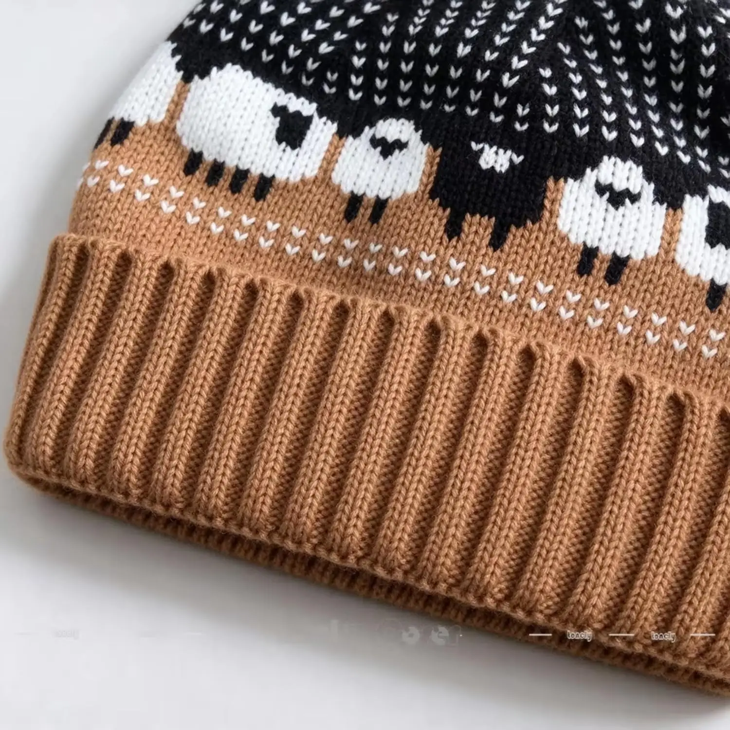 Sheep Knit Beanie for Gamers & Horror Fans, Cosplay Pom Pom Winter Hat 4