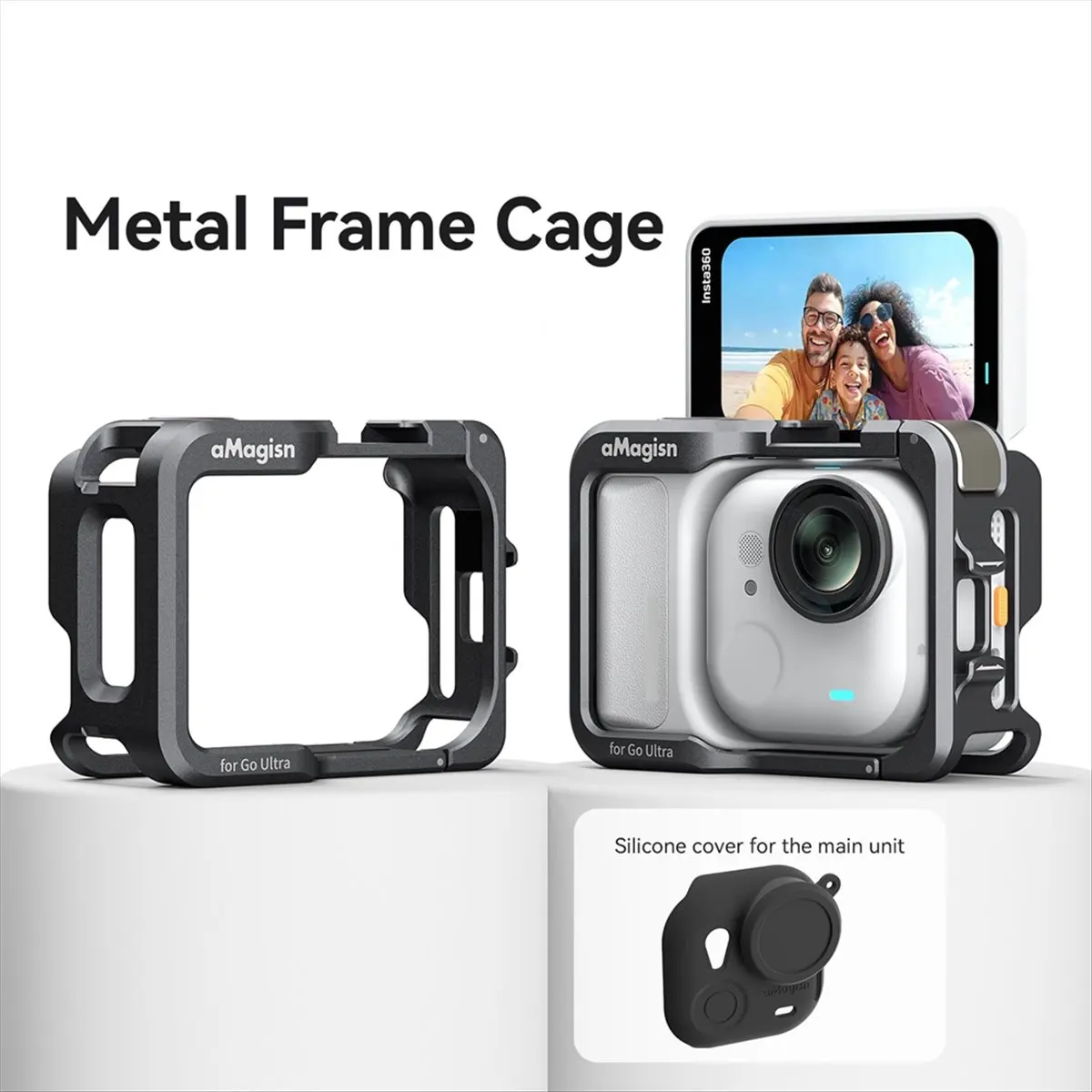 AT33 AMAGISN for Insta360 GO Ultra Metal Rabbit Cage Expansion Frame Protective Case Cold Shoe Mount for Insta360 GO Ultra