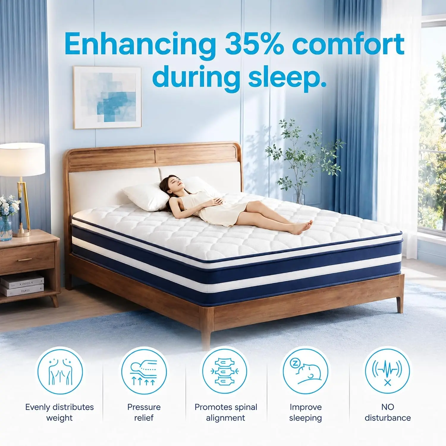 Queen Mattress 14 inch, Hybrid Euro Top with Individually Wrapped Coils, Pressure Relief for Shoulder & Hips,Customized