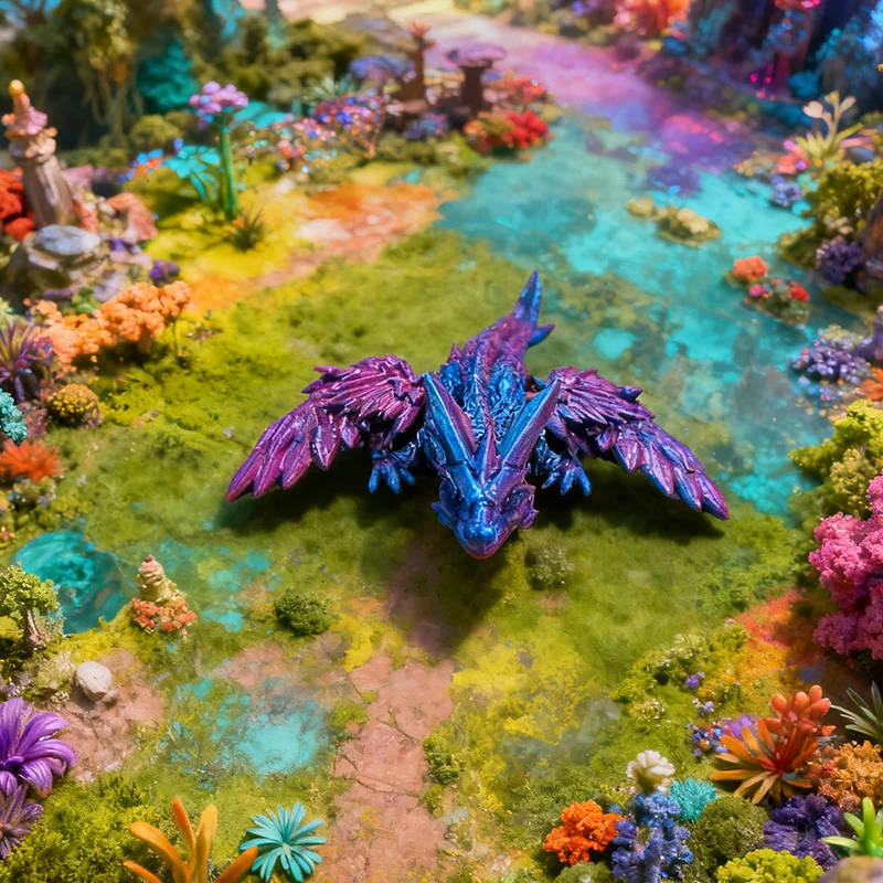 Simulation Dragon 3D Articulated Dragon Toy Bookshelf DIY Decor Colorful Rotatable Printed Dragon for Office Desktop Collectible