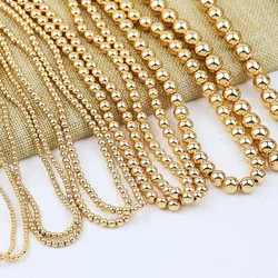 Water Plated Golden Round Beads Hematite Natural Stone Loose Spacer for Jewelry Making DIY Bracelet Necklace Accessories 2-10MM
