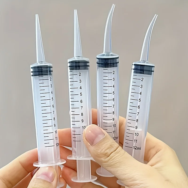 1 مجموعة/4 قطعة عينة سائلة توزيع حقنة بلاستيكية؛ موزع 12 مل لوشن/غسول للعناية بالبشرة بفوهة منحنية #4