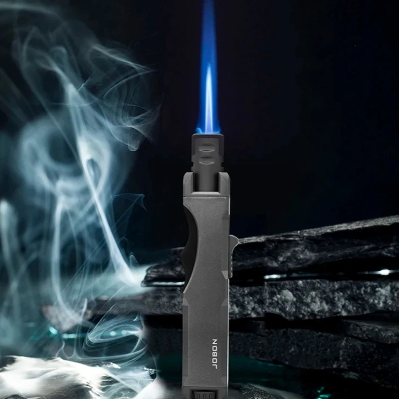 JOBON Metal Outdoor Windproof Turbine Torch Strong Fire Power Blue Flame Straight Butane Gas Lighter Gas Kitchen BBQ Welding