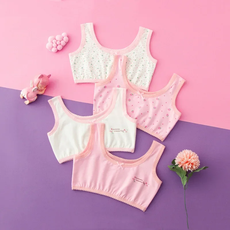 Young Girl Underwear Breathable Cotton Tank Top for Kids Girls' Double Layer Training Bra Student Children Sports Bra