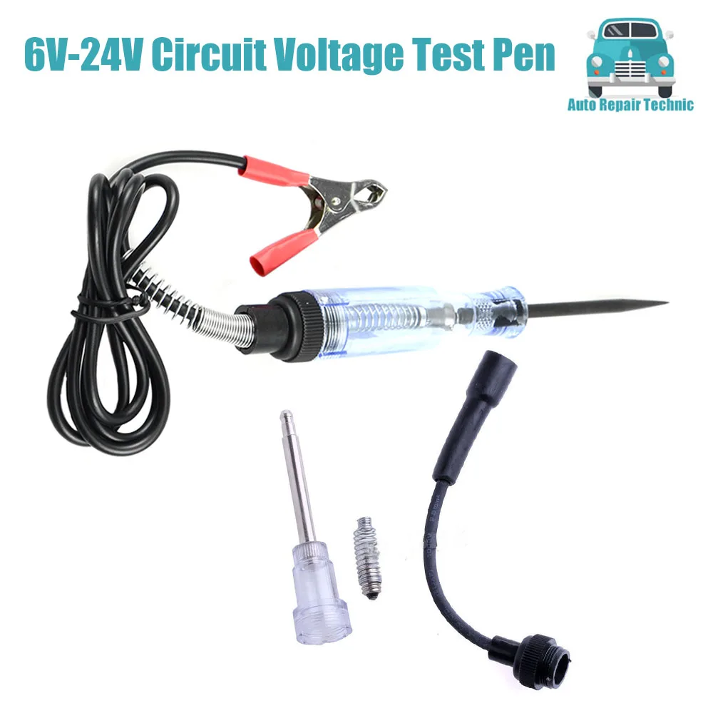 

6V-24V Auto Motorcycle Truck Circuit Voltage Test Pen Light Automotive Electrical Tester VoltMet Long Probe Pen Light Bulb