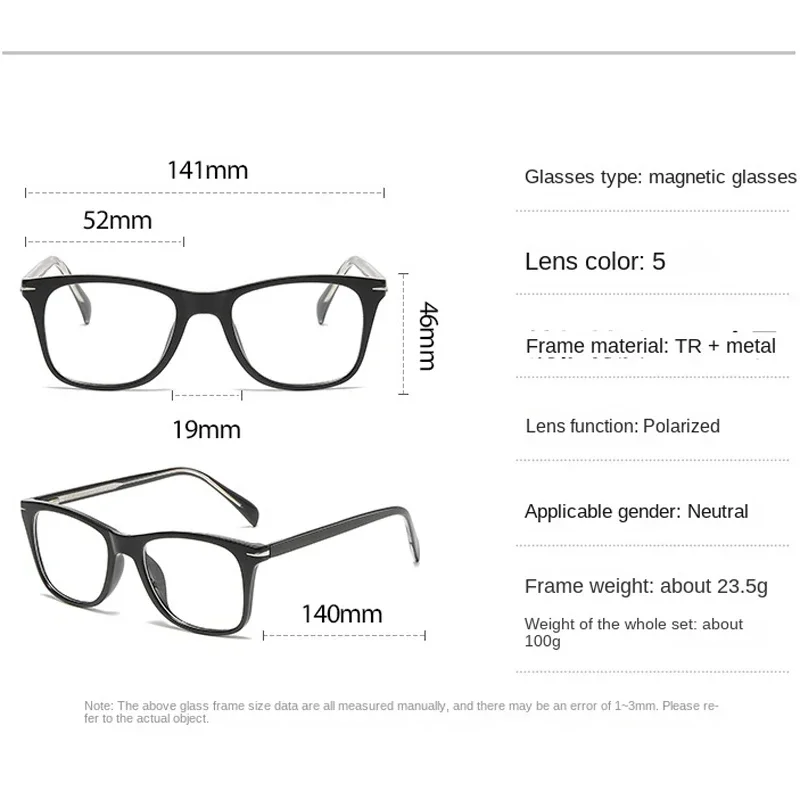 Braz Sports 6 في 1 إطار شفاف لقصر النظر نظارات شمسية بمشابك مغناطيسية للرجال والنساء نظارات بصرية مستقطبة مخصصة-0.5 إلى #2