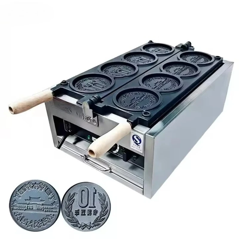 

Business custom logo Japanese gold coin waffle maker electric 4 piece cake 10 yen coin