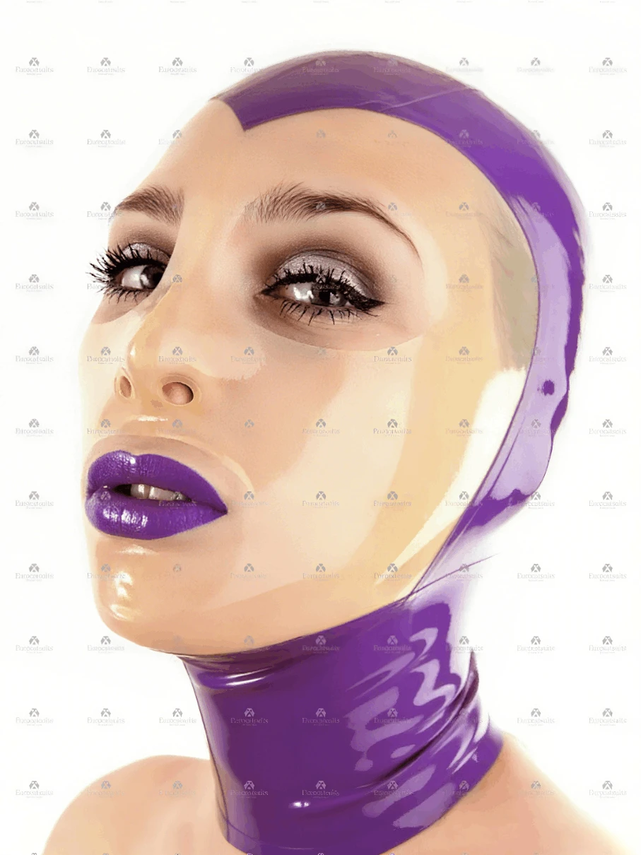 

customized Latex Mask with Transparent Clear Face Rubber Headwear Hood Red Latex hood with micro perforations