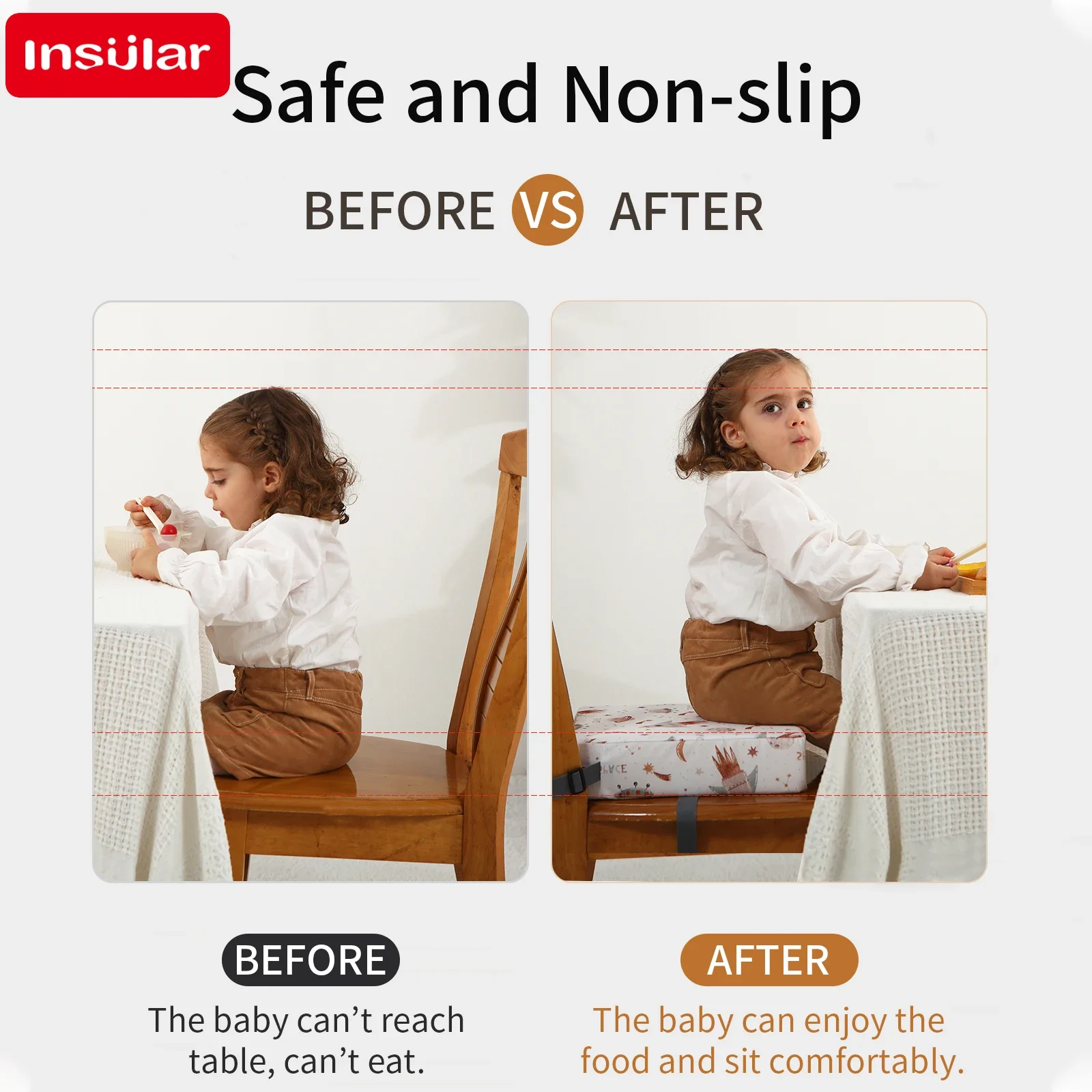 INSULAR bantalan kursi makan bayi, dudukan pendukung anti slip dan bisa dilepas untuk anak-anak