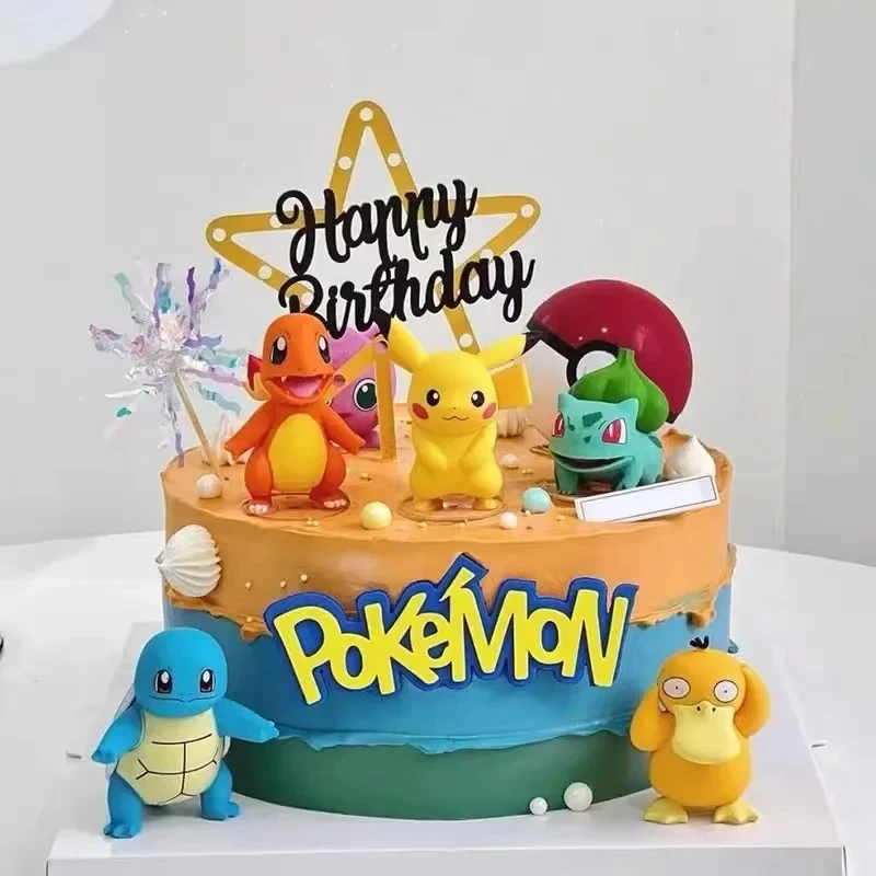 13Pcs/set Pokemon Cake Topper Anime Figure Pikachu Party Happy Birthday Pokemon Cake Decoration Supplies Ornaments Boy Kids Gift
