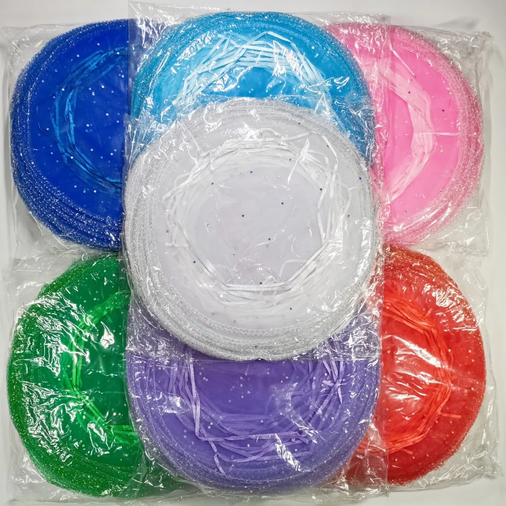 100pcs 26 35 40cm Dia White Round Organza Bags Wedding Party Decoration Favors Drawable Gift Bag Jewelry Packaging Bags Pouches