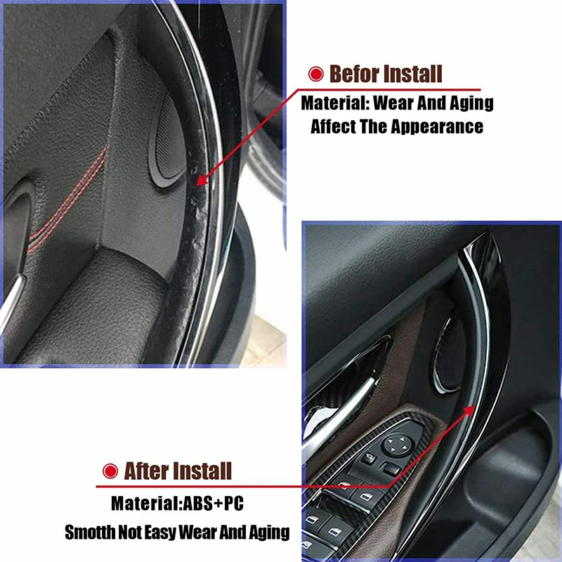 For BMW 3/4 Series F30 F35 320i 320Li 328i 328Li 335i 335Li 2012-2017 2018 Pair Matte Black Interior Door Handle Trim Cover