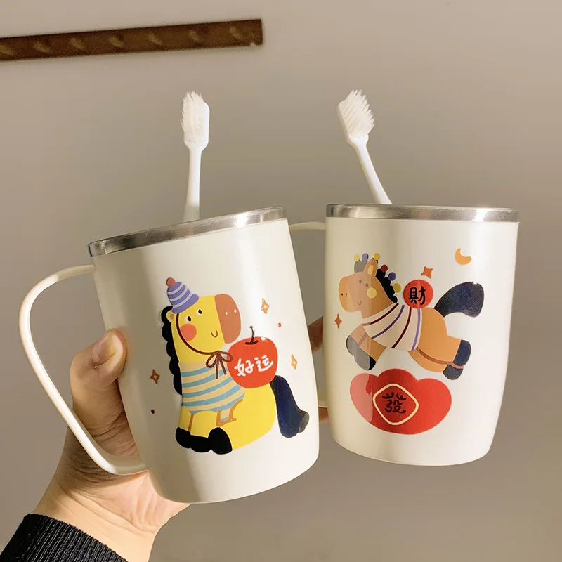 Cute Couple Stainless Steel 304 Toothbrush Cups Creative Dental Care Set High Aesthetic Value Home Bathroom Accessories