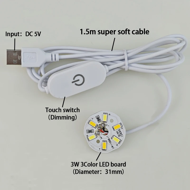 1.5m Line Length DC 5V USB LED Lights 3 Colors 3W 10W Desk Book Lamp with Touch Switch Dimmable Bedroom Reading USB Night Light