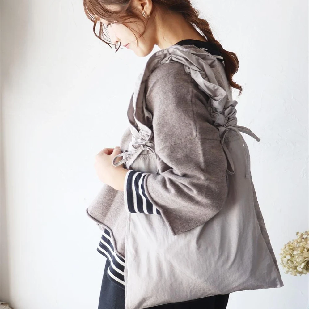 Cachellie Bolsa de ombro feminina autêntica vintage com cordão de nylon Dstring à prova d'água americana retrô com nó