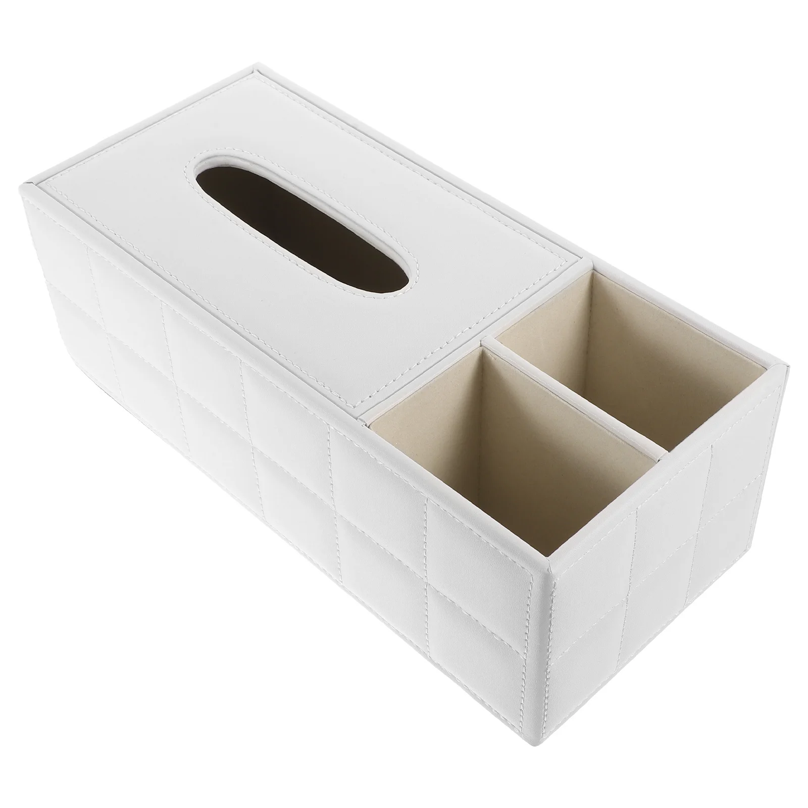 Multifunctional PU Desktop Organizer Quilted Design Tissue Box Pencil Scissor Holder Suitable for Home Office Car Remote