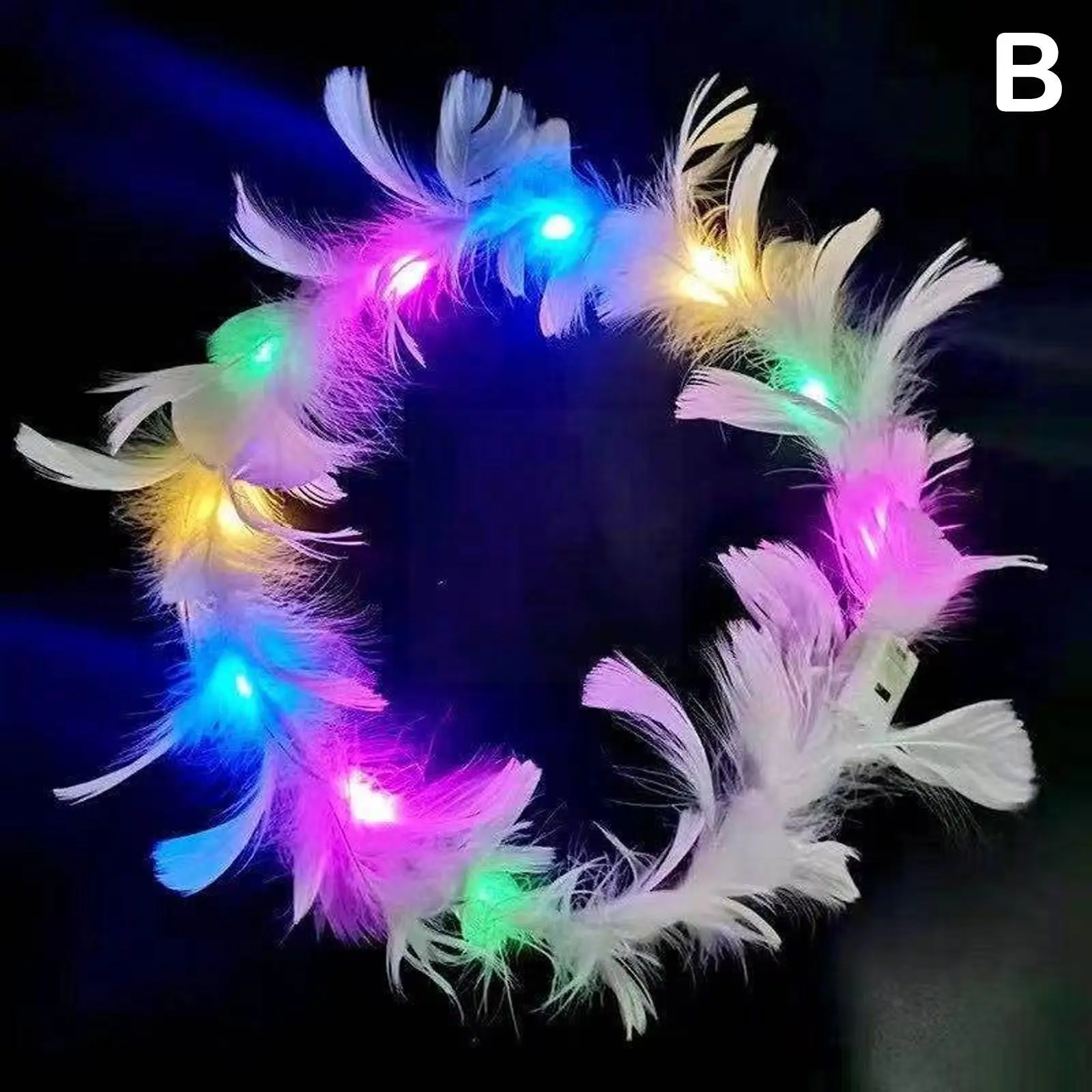 LED Feather Wreath Flower Crown Headband Women Luminous Light Up For Christmas New Year Wedding Festival Party Angel Crown