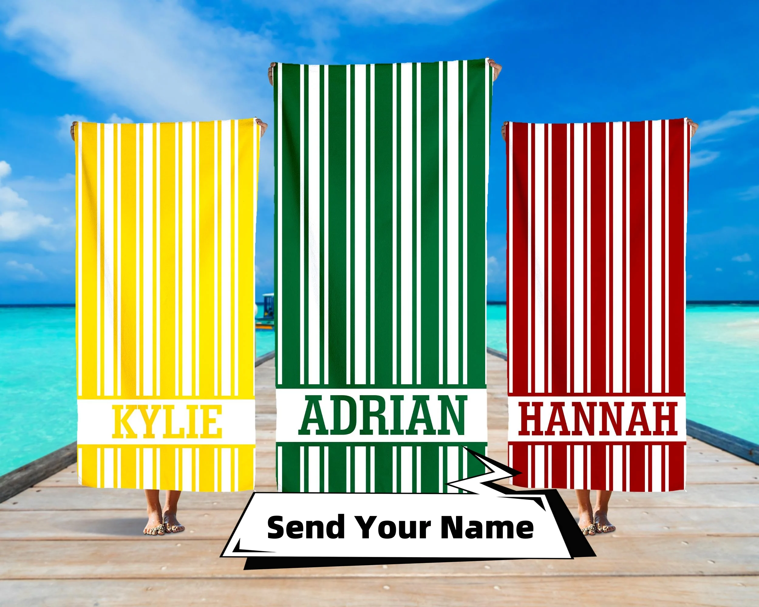 

Striped Custom Name Beach Towels Personalized Towel Gifts For Birthday Holiday Vacation Swimming Pool Quick-Drying Bath Towels