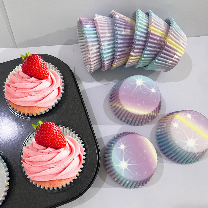 100Pcs Starry Sky Cake Paper Liners, Oil-Proof Baking Paper Liners, Cupcake Liners, Muffin Liners, Suitable for Festivals, Weddings, Birthday Parties