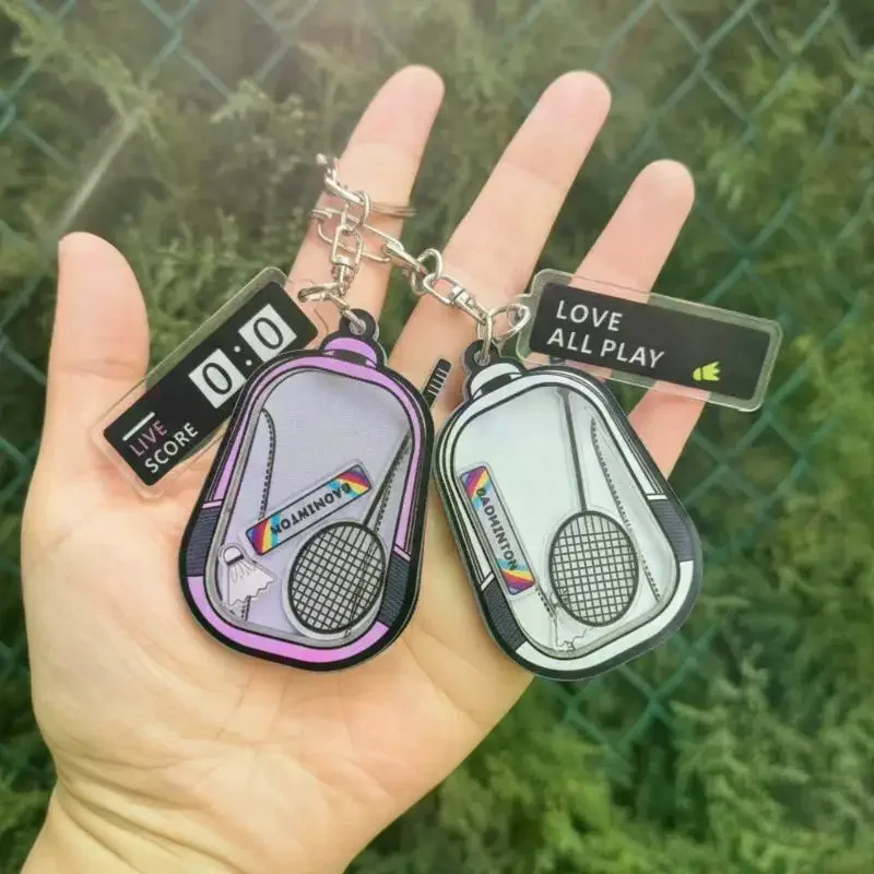 Badminton Themed Shake Keychain Transparent Acrylic Floating Shuttlecock Racket Pendant Sports Decorative Bag Hanging Ornament