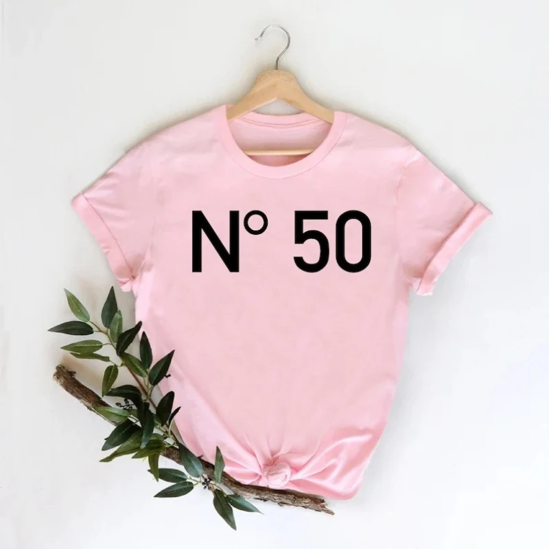 50th Birthday T-Shirt Hello Fifty Party Crew 1976 Bday Shirt Hipster Street Fashion Casual All-match Printed T-shirt Tops