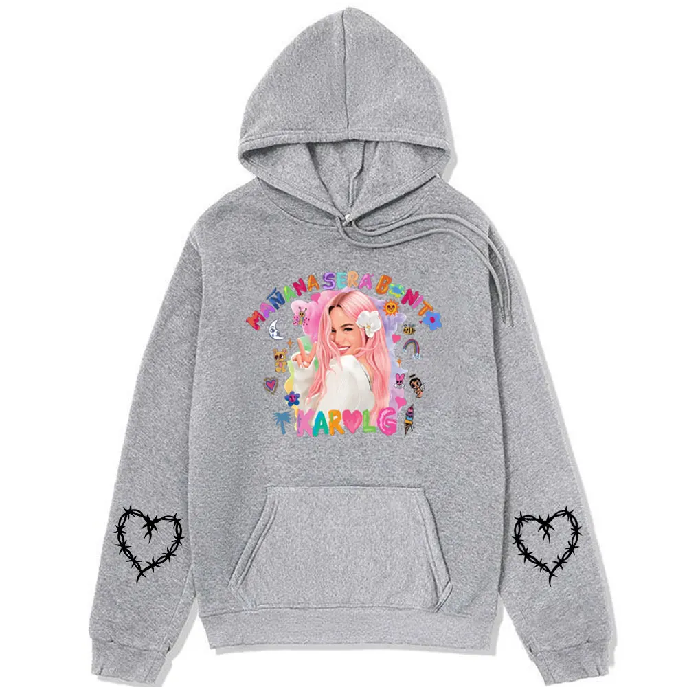 Singer Karol G Manana Sera Bichota Print Hoodie Men's Women's Winter Fashion Long Sleeve Sweatshirts Oversized Streetwear Hoody