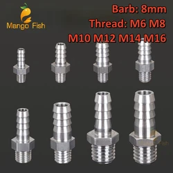 304 Stainless Steel Pagoda Connector 8mm Hose Barb Connector Hose Tail Thread M6 M8 12 Metric System PC Male Brass Pipe Fittings